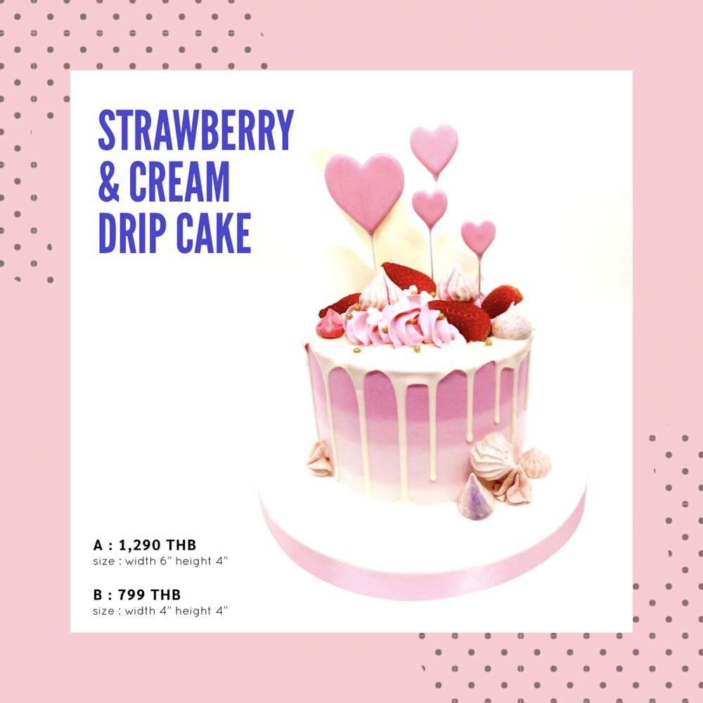 สั่งเค้กวาเลนไทน์ Strawberry & Cream Drip Cake